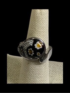 Alan K Sterling Silver Millefiori Art Glass Ring Size 7